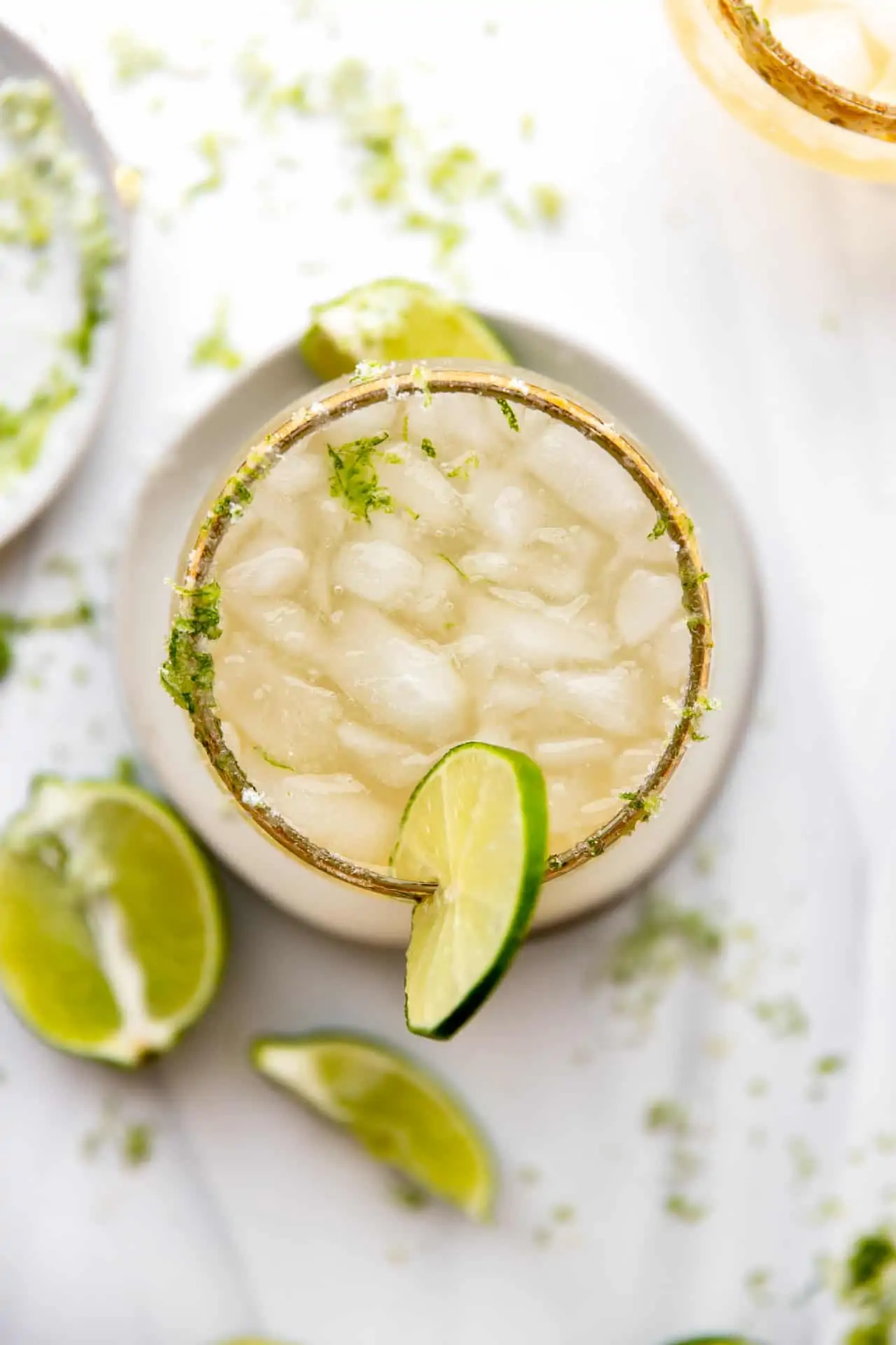 Overhead view of champagne margaritas.