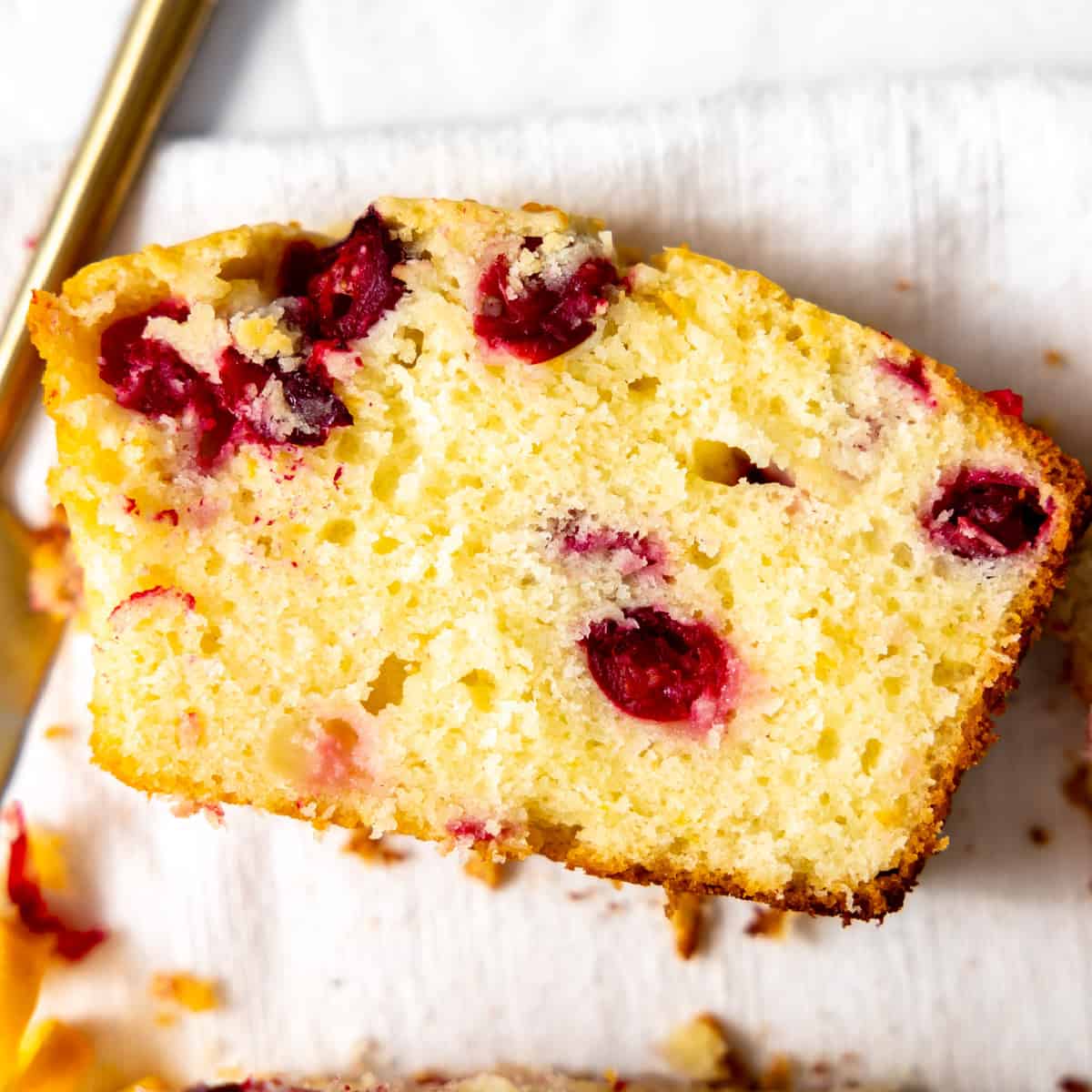 Slice of cranberry orange bread. 
