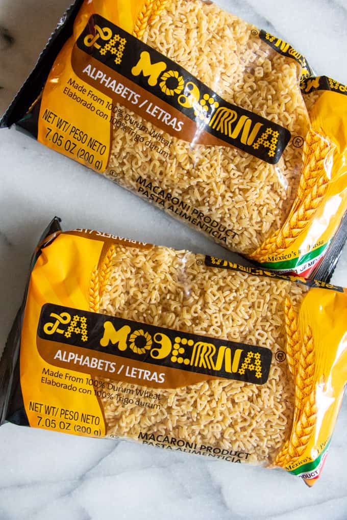 La Moderna Alphabet Pasta for alphabet soup.