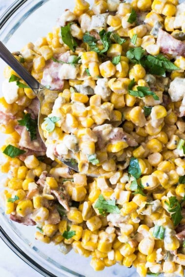 Smoky Bacon & Blue Cheese Corn Salad. Take your corn salad to a whole new level with hints of smoke, fire roasted corn, bacon and chunks of blue cheese.