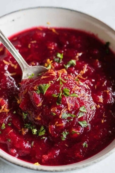 Sweet and tart homemade cranberry sauce made with orange juice and apple cider!