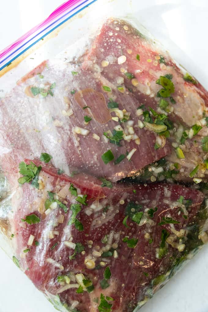 Skirt steak marinading for Tex Mex street tacos.