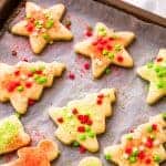 Sugar cookies on a baking sheet.