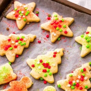 Sugar cookies on a baking sheet.