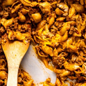 Homemade taco pasta in skillet.