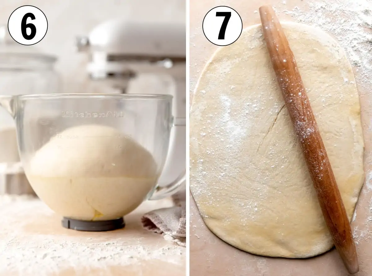Risen dough, then rolled out to 1/2 inch thick to cut into squares.