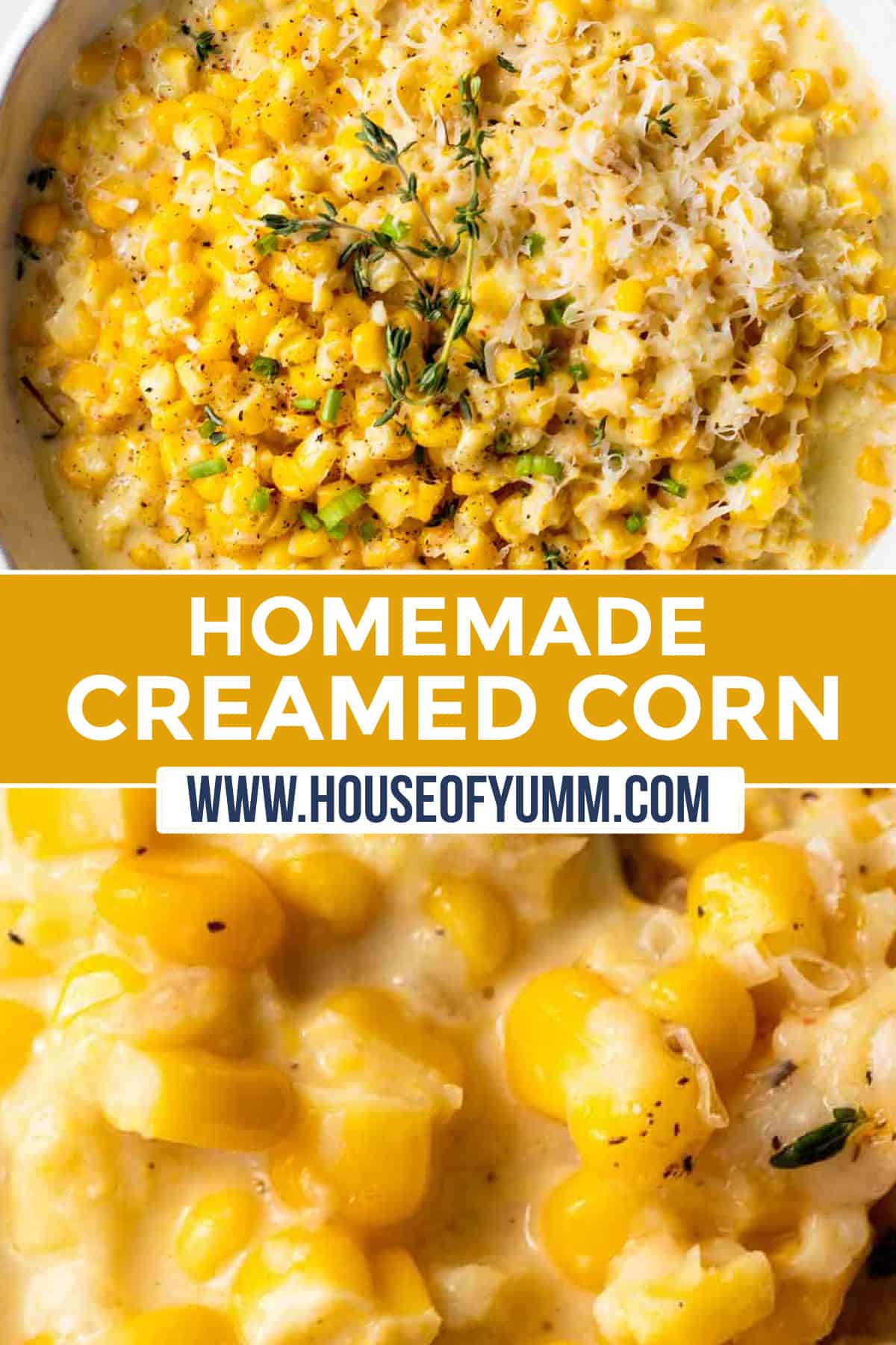 Homemade creamed corn pinterest collage.