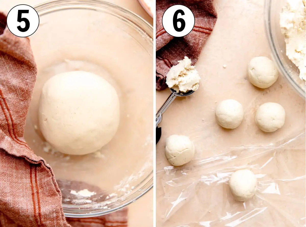 Smooth ball of corn tortilla masa dough, then divided into equal size portions to press into tortillas. 