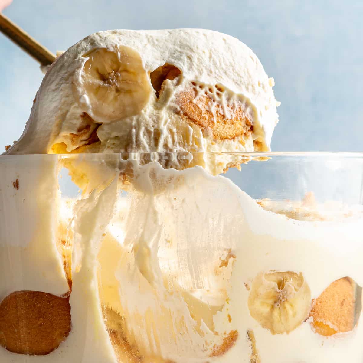 Serving banana pudding.