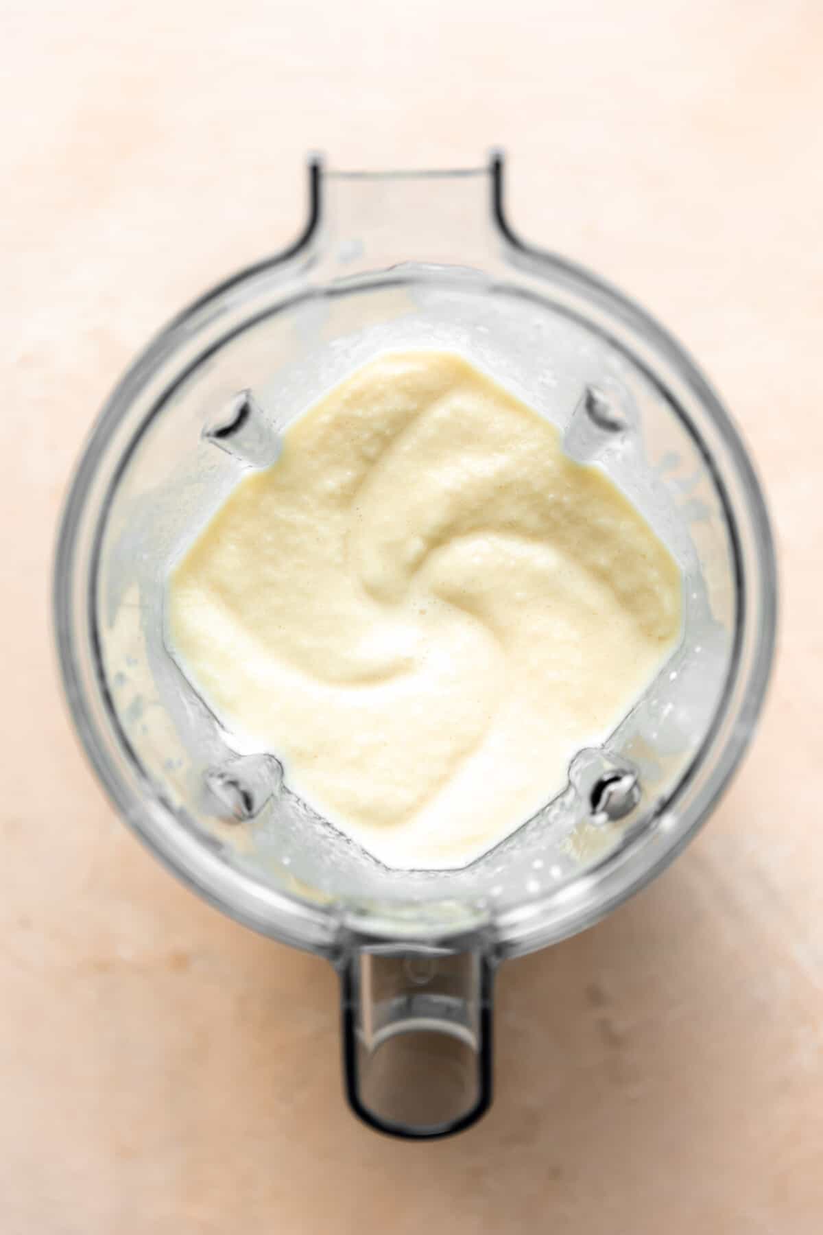 Blended pina colada in a blender. 