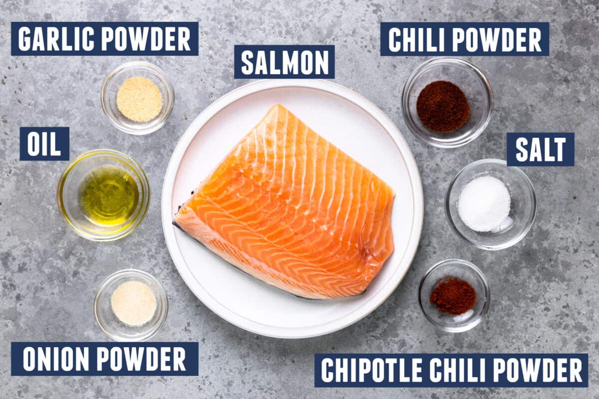 Ingredients needed to make a homemade spice blend for salmon tacos.
