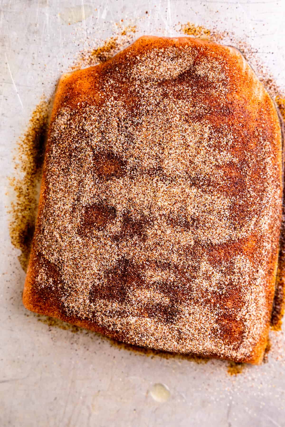 Salmon fillet rubbed with homemade spice mix. 