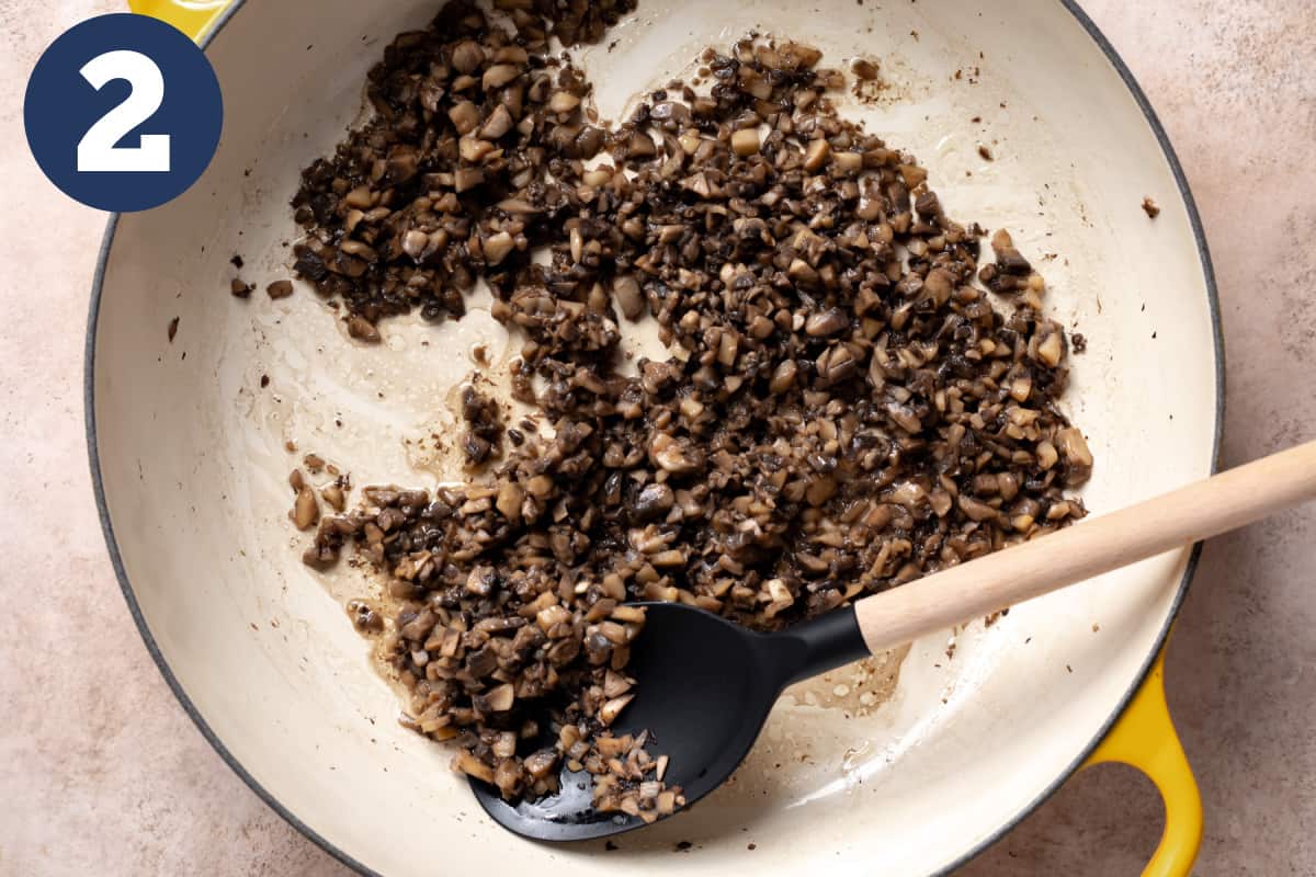 Diced mushrooms cooked down.