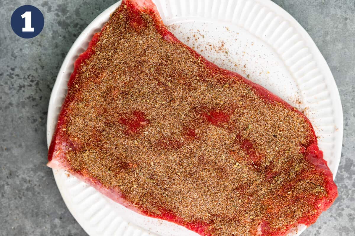 Skirt steak seasoned with a fajita seasoning. 