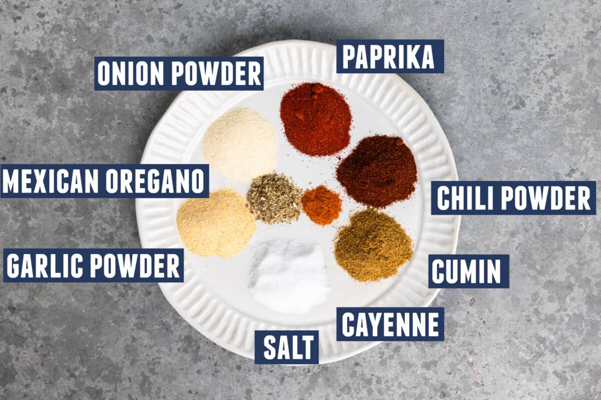 Ingredients needed to make a fajita seasoning for skirt steak. 