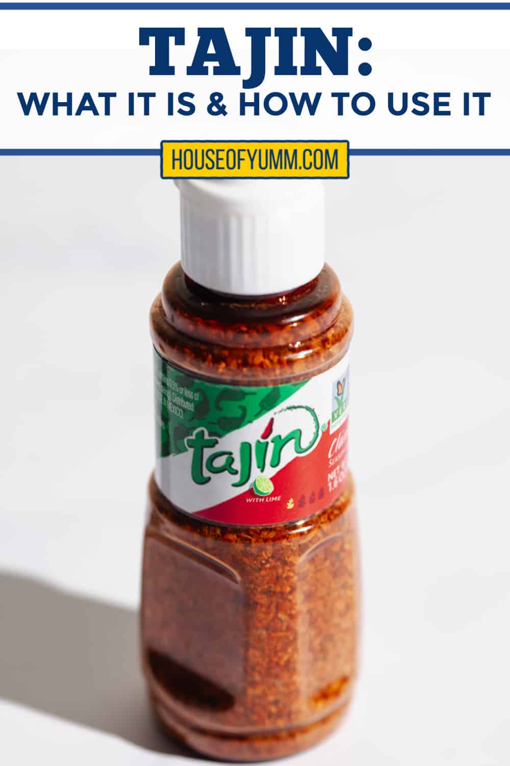 Bottle of Tajin with a white background.
