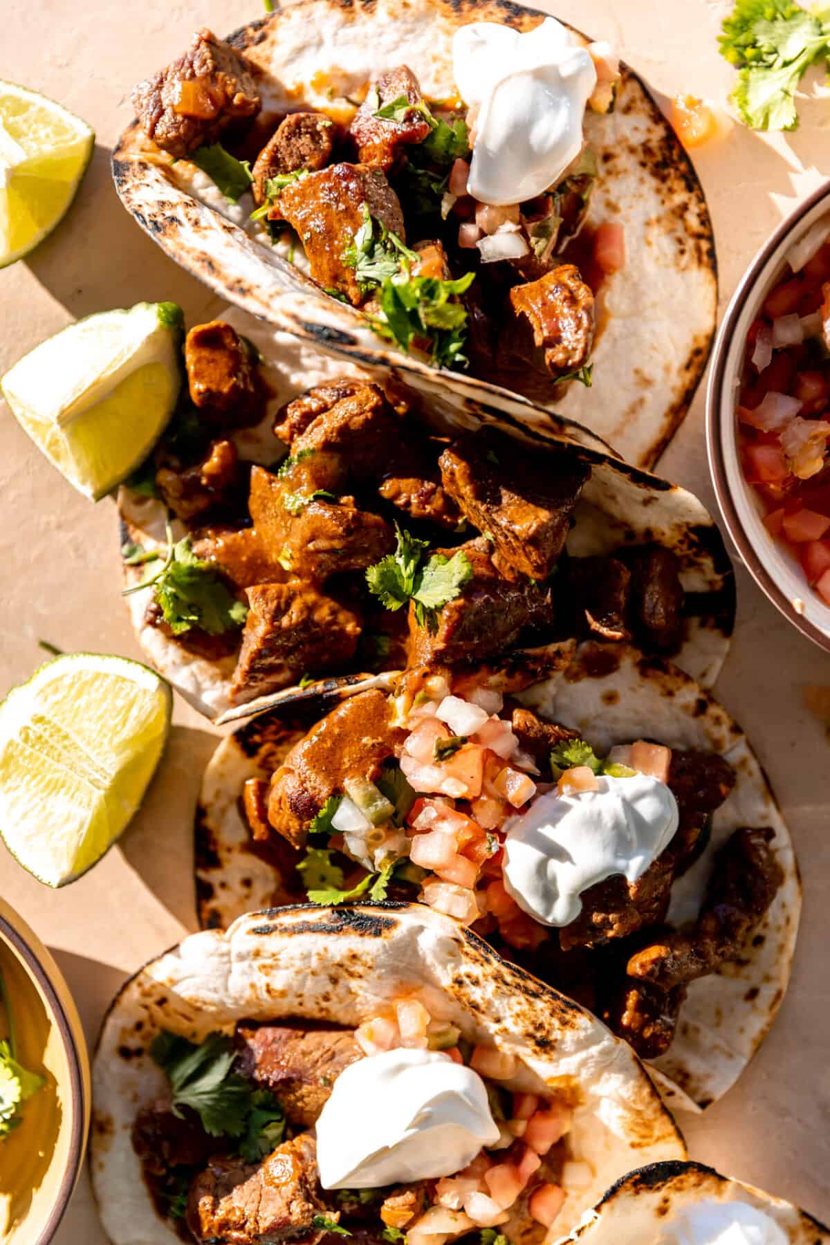 Carne guisada served in flour tortillas. 