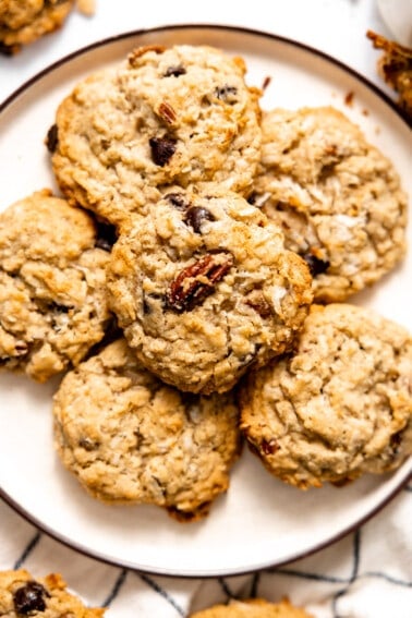 Plate filled with cowboy cookies.