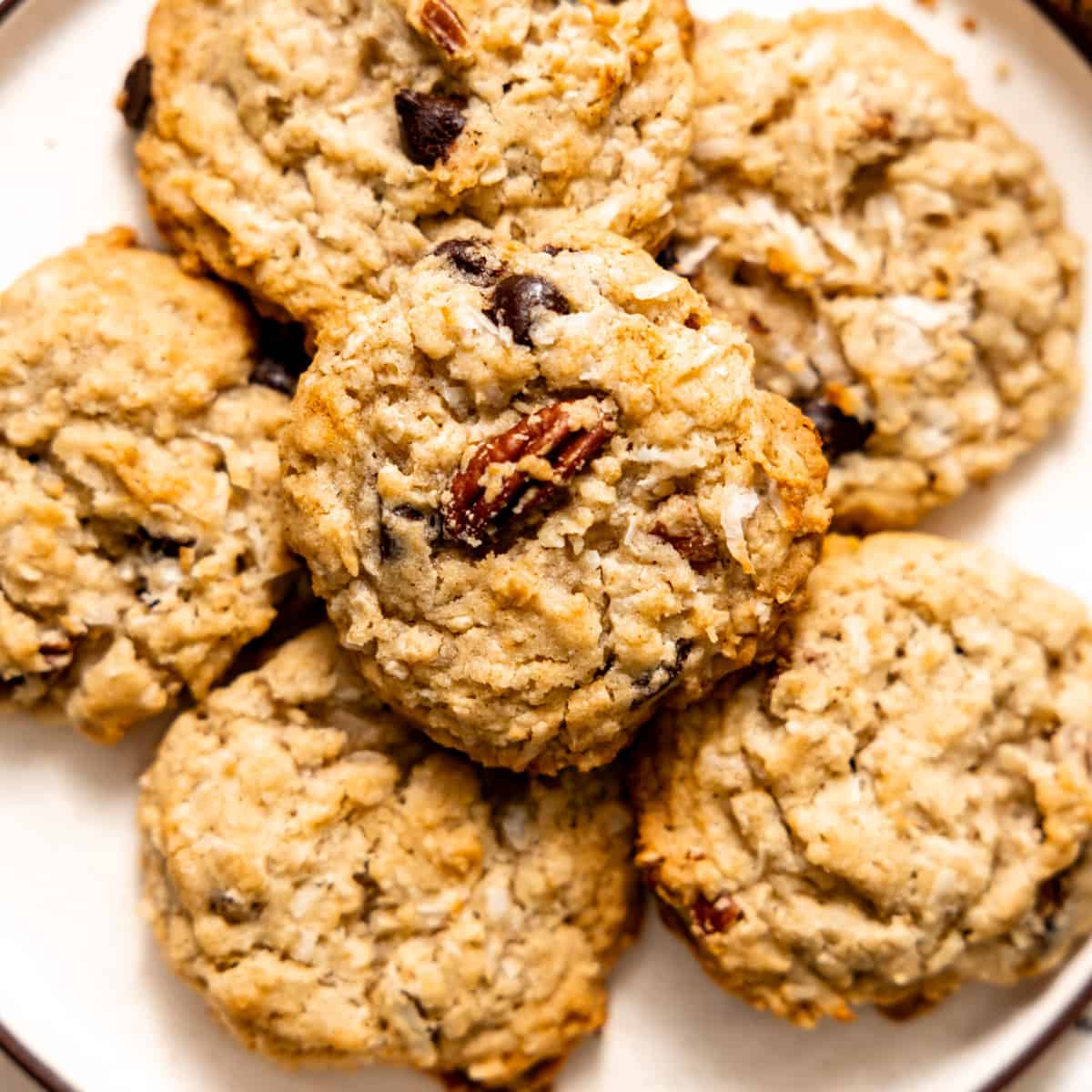 Plate filled with cowboy cookies.