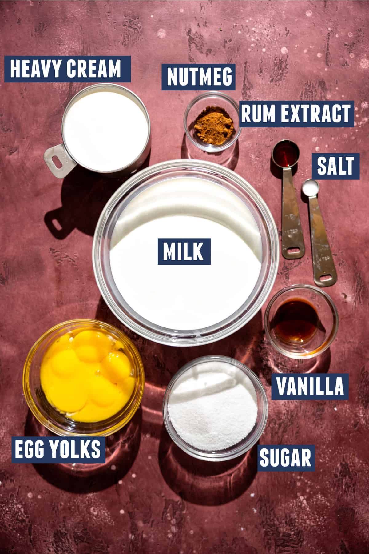 Ingredients for eggnog.