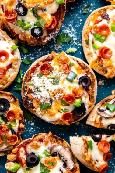 English muffin pizzas with pepperoni.