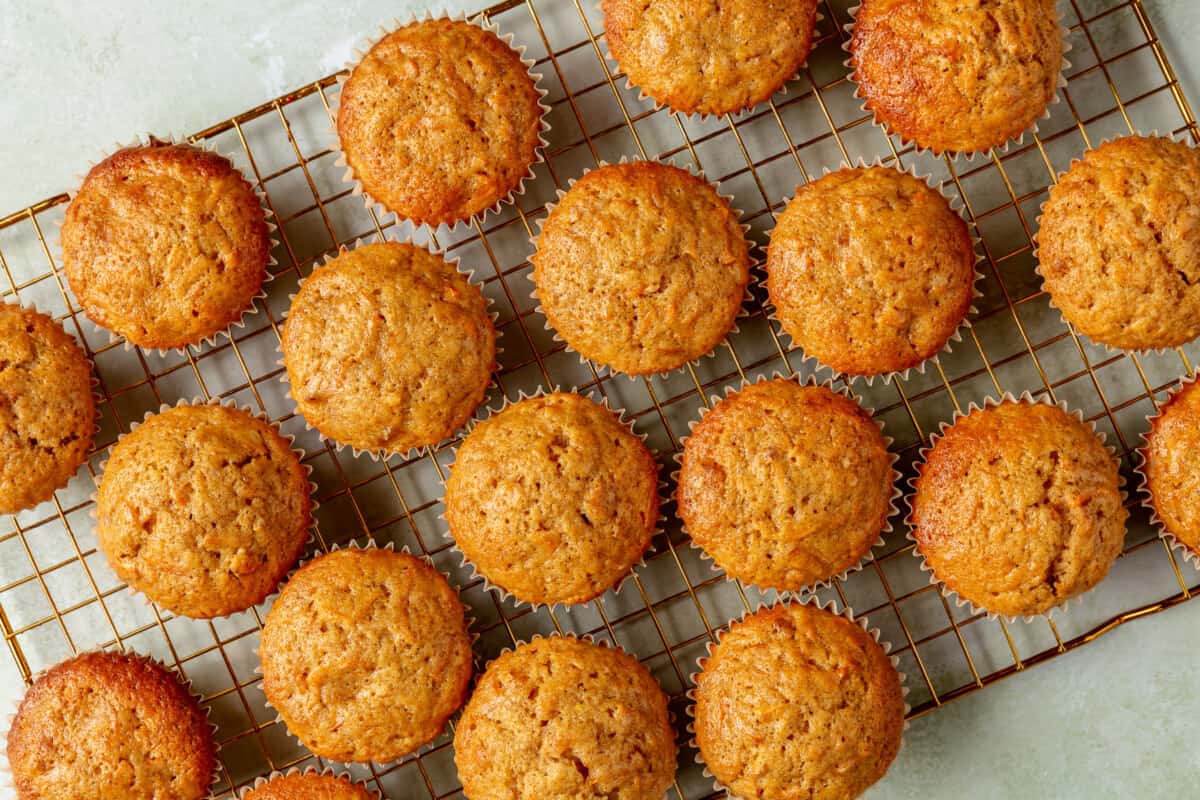 Baked carrot cake cupcakes.