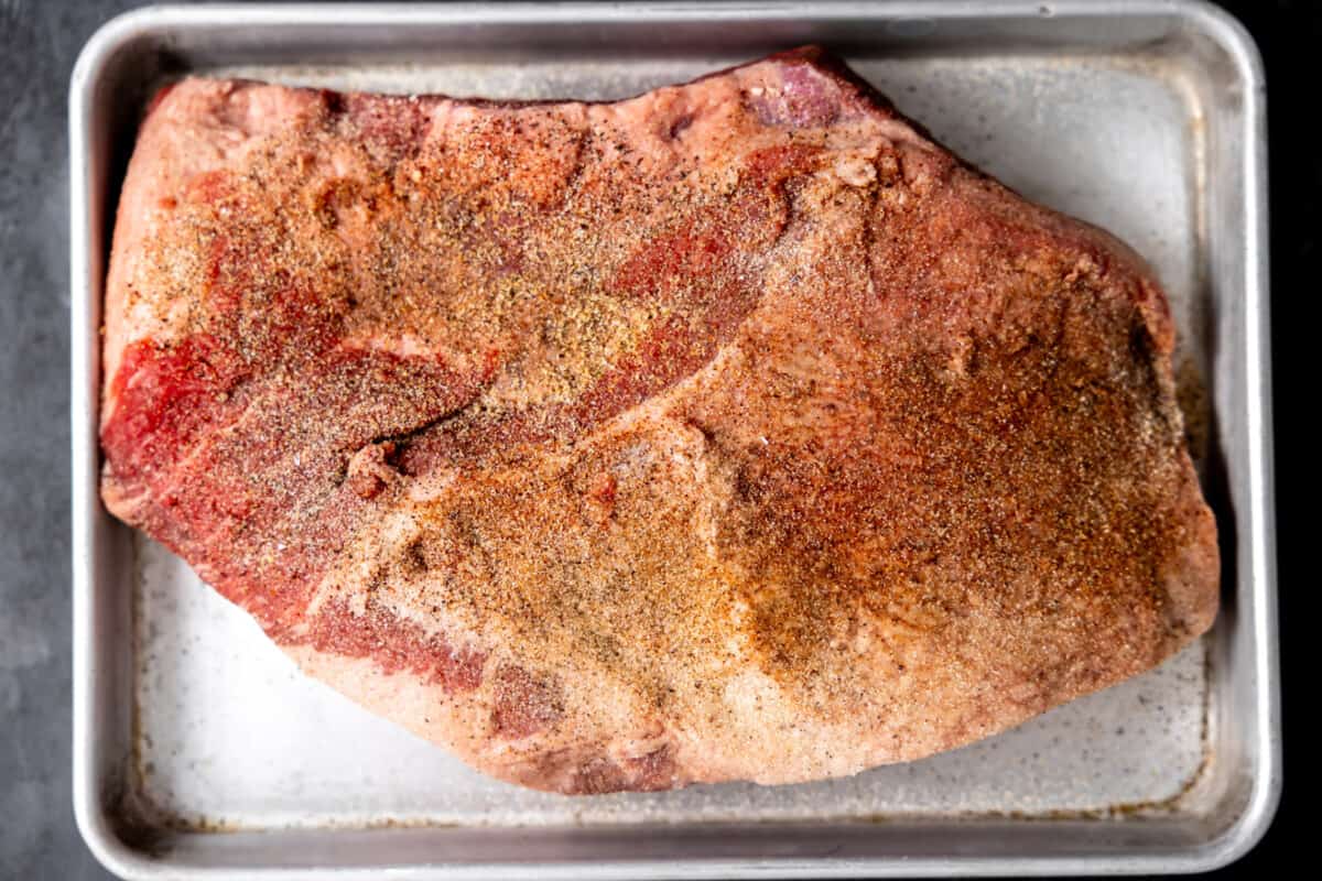 Brisket flat with dry rub.