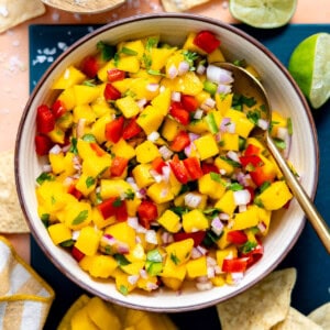 Bowl of mango salsa.