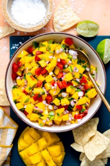 Bowl of mango salsa.