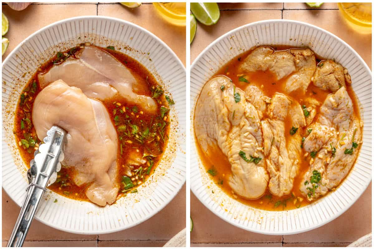 Chicken soaking in a Chile lime marinade. 