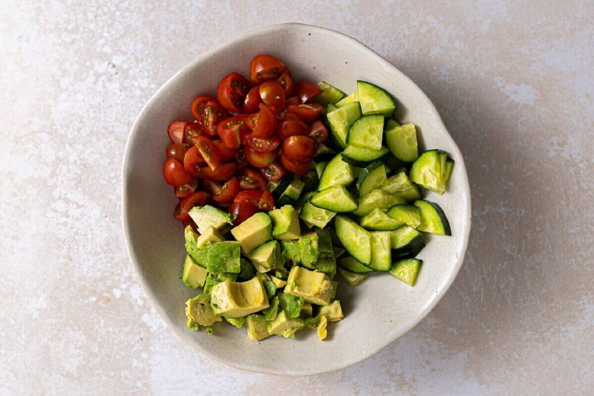 Chopped tomato, cucumber, 